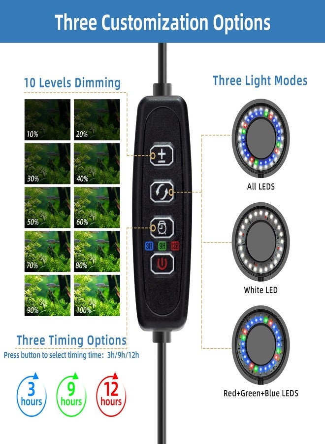 داتو مصباح حوض السمك DaToo بمشبك ومؤقت، مصباح صغير يعمل بمنفذ USB، بقوة 8 واط، قابل للتعتيم، كامل الطيف، مناسب لأحواض أسماك البيتا، مؤقت قابل للتعديل، متعدد الألوان، مزود بإضاءة LED (المحول غير مرفق). - Image 2